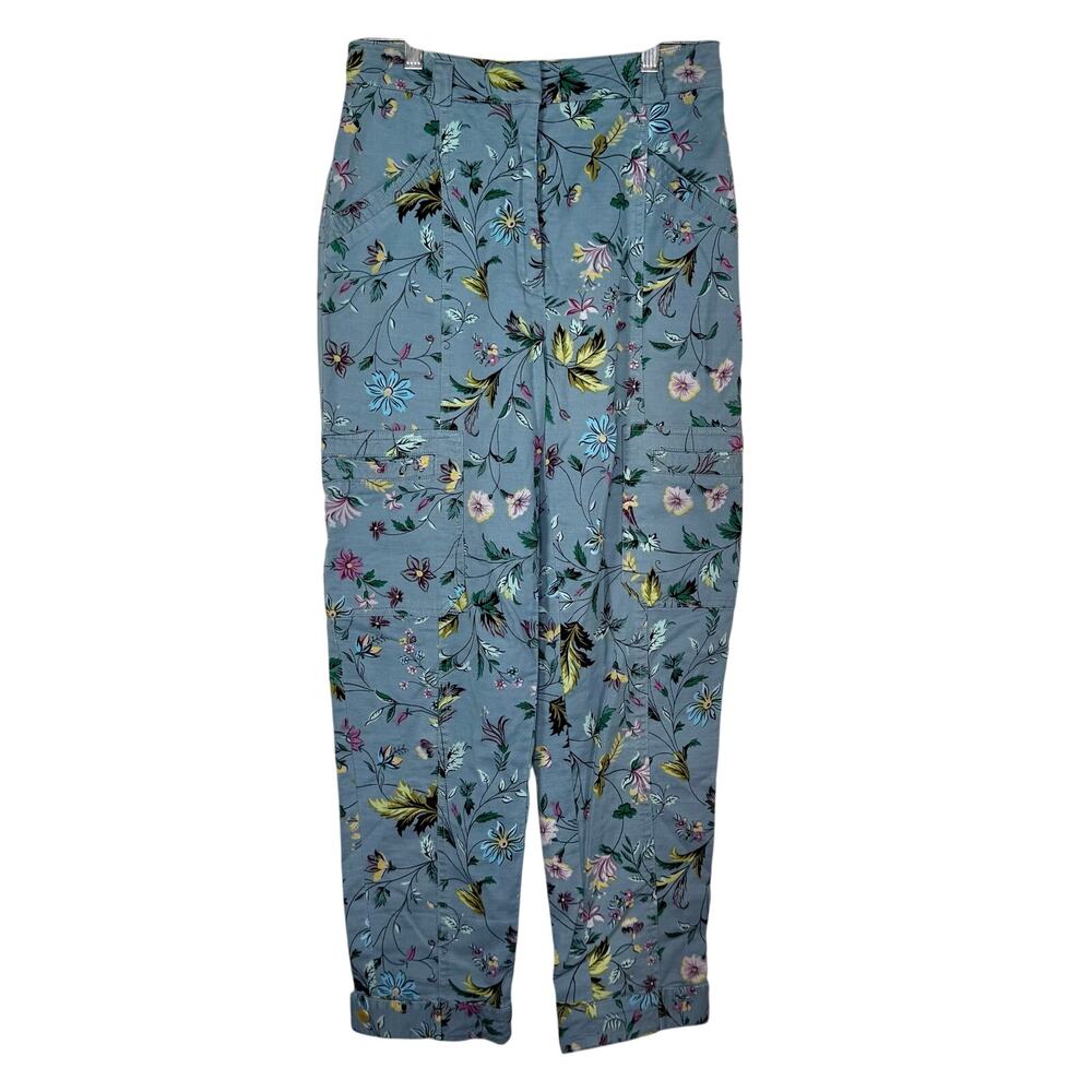 Anthropologie Victoria Blue Floral High Rise Cargo Pants 0